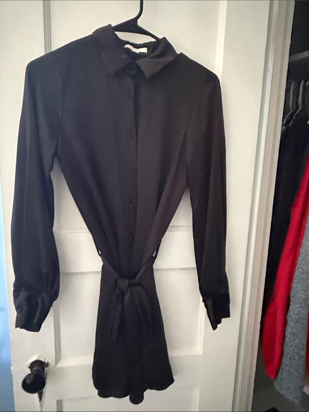 Classic Black Tie-Waist Shirt Dress Jacket